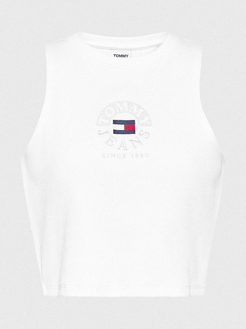 Női Tommy Hilfiger Circle Logo Cropped Tank Felsők Fehér | HU 489KOR